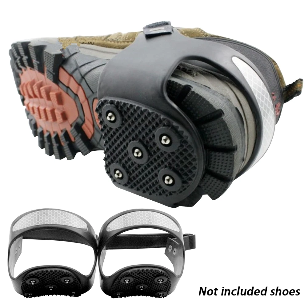 

Universal 5 Teeth Anti Slip Spikes Crampons with Reflective Stripe for Outdoor Sports Hiking Skiing Boot Traction Shoe Accessory