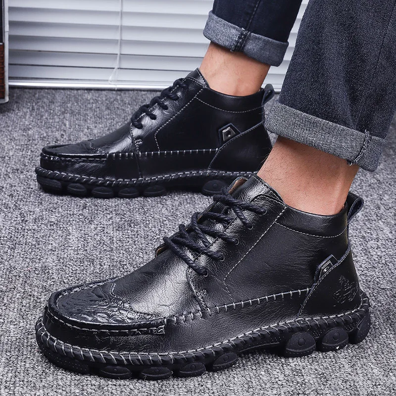 

2020 Spring New Style Men Hight-top Leather Shoes Casual White Outdoor Worker Boot Martin Boots Fashion And Personality Trend