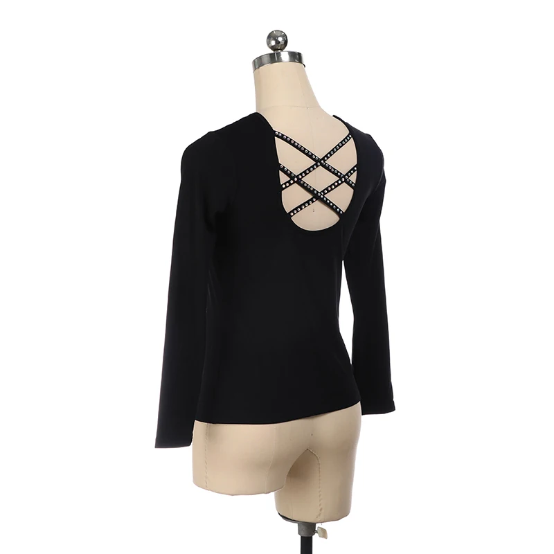Customized Figure Skating T Shirt Tops for Girl Women Adult Training Competition Patinaje Ice Gymnastics Belt Rhinestones