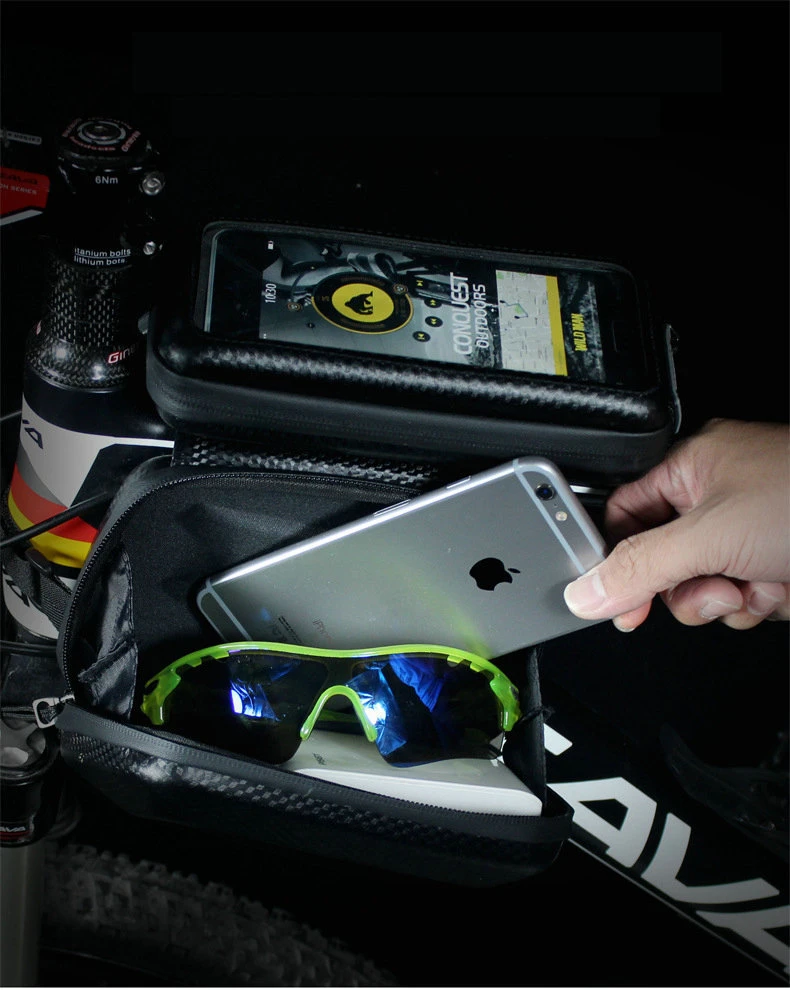 Sale WILD MAN Bicycle Frame Bag TPU Touch Screen Waterproof Bike Top Tube Bag Shell Shape for Storage Phone/Tools/Flashlight/Gloves 12