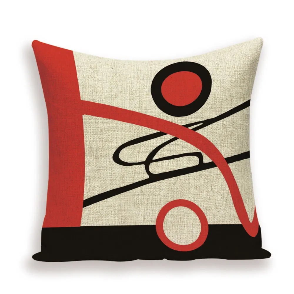 Современное искусство, абстрактная линия, подушка, красный, черный цвет, Наволочка на заказ, льняные геометрические подушки, диван, домашний декор, наволочки - Цвет: 8880