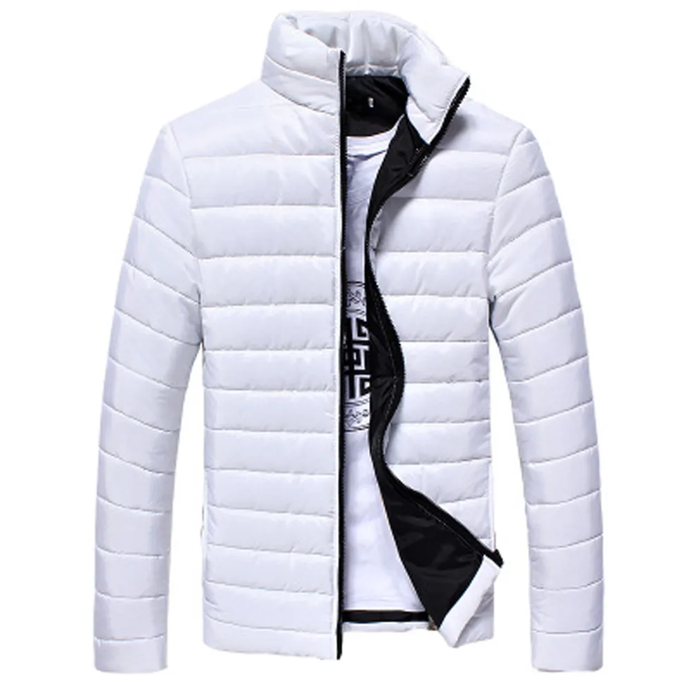 Мужское пальто, Модное теплое приталенное зимнее пальто на молнии со стоячим воротником для мальчиков, верхняя одежда, модная куртка, зимнее повседневное Мужское пальто, куртки - Цвет: White