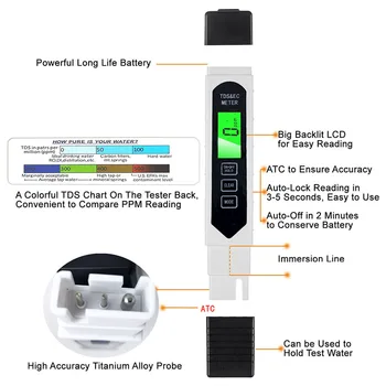 

3 in 1 Digital TDS Meter TDS EC Temp Meter Water Tester PPM Meters DNJ998