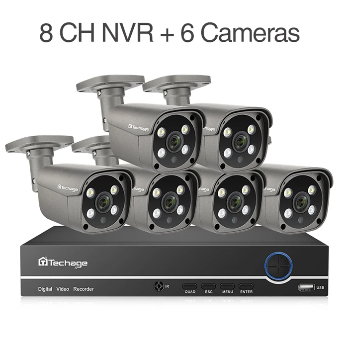 Techage 8CH система видеонаблюдения 5MP Ai умная IP камера наружного видеонаблюдения двухсторонняя металлическая Водонепроницаемая домашняя система видеонаблюдения - Цвет: 8CH NVR (6Cameras)