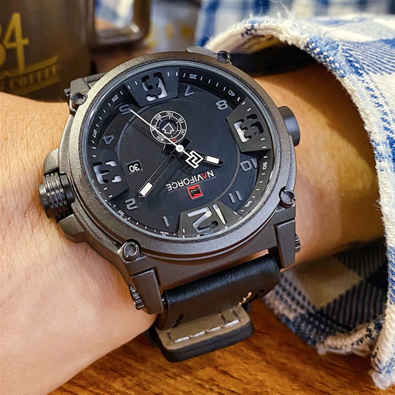 Waterproof Clock Watches Military Leather Army Sports Top-Brand Naviforce Men Luxury