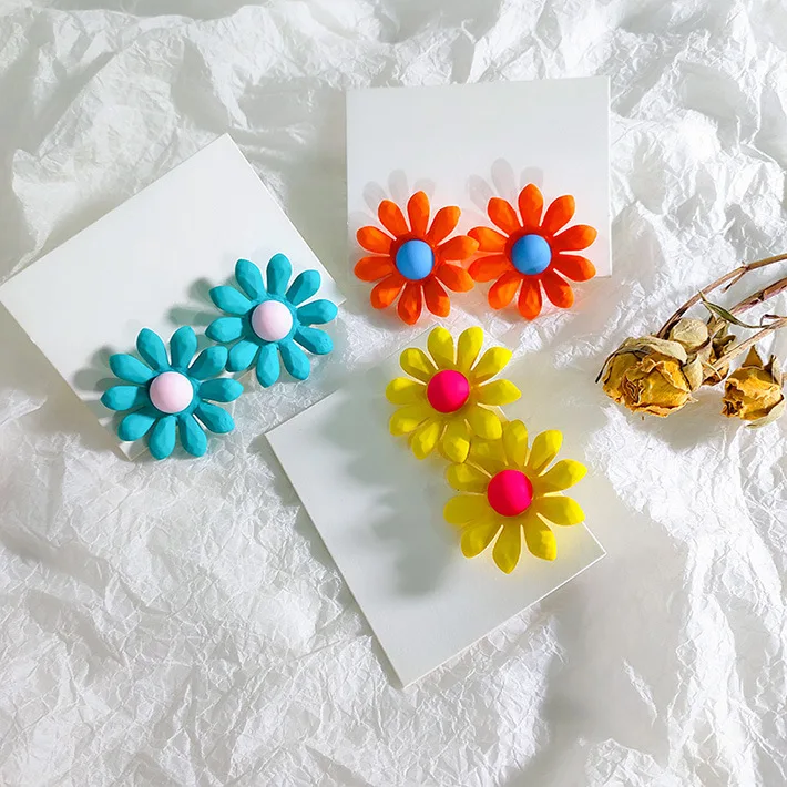 

Orange Blue Acrylic Big Flower Stud Earrings For Women Fashion Jewelry Sweet Holiday Beach Boucle d'oreille Femme