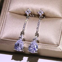 Cute Long Chain Silver Earrings with Bling Zircon Stone for Women Fashion Jewelry Korean Earrings 925 Silver