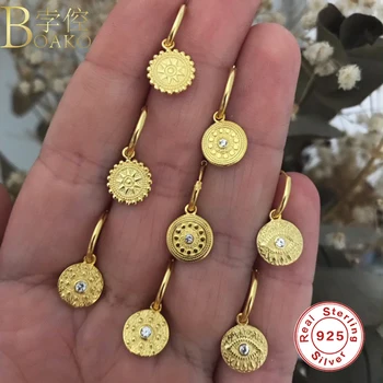 

Boako New Popular Totem Pattern 925 Sterling Silver Round Classical Drop Earrings For Woman Wedding Anniversary Gift Zircon Ear