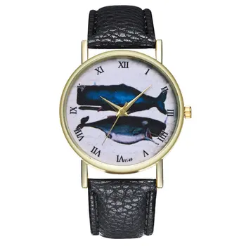 

Women's Watch Quartz Watch Blue Whale Litchi Pattern Leather Strap Round Dial Quartz Watches Exquisite Workmanship Casual
