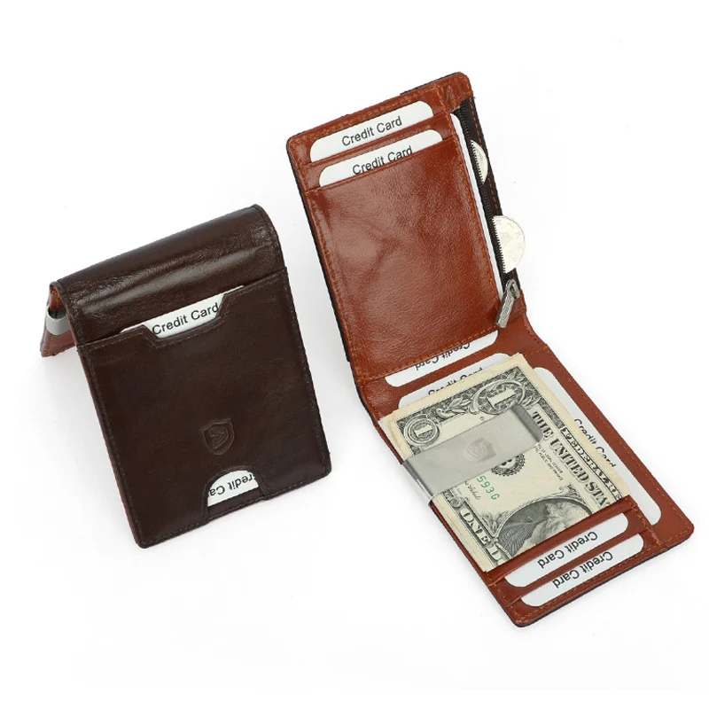 Good Deal Men's Wallet Purse Card-Holder Money-Bag Coin-Pocket Bifold-Clamp Metal-Clip Male Genuine-Leather Vy8KNbJ0K
