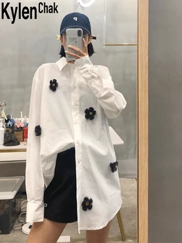 

Handmade Three-Dimensional Flower Long-Sleeved Loose White Cotton Shirt Women 2020 Autumn Winter New Street Style Special Offer