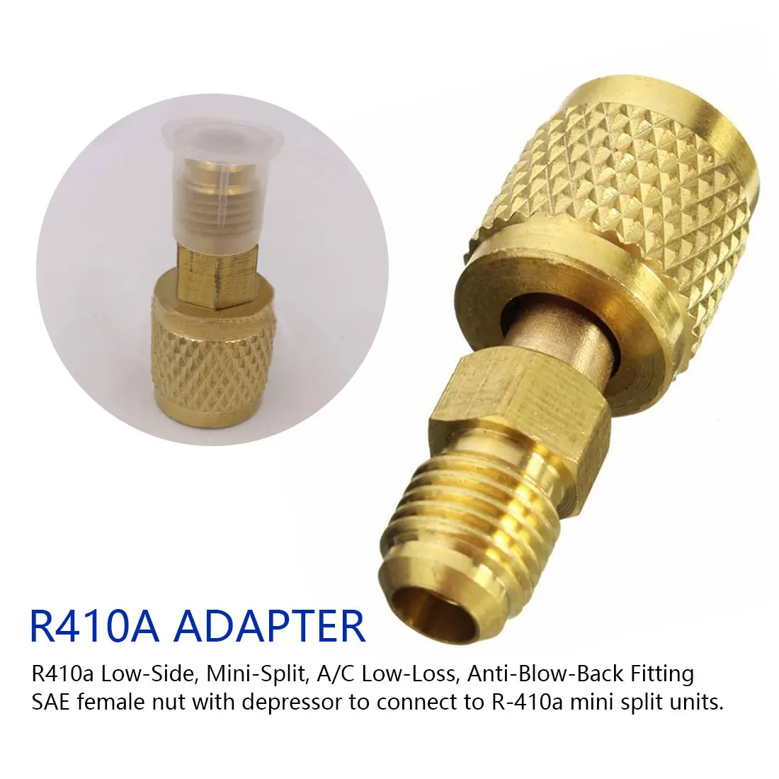 

Brass R410A Adapter For Refrigerant HVAC Mini Split Air Conditioners 1/4" Male SAE to 5/16" Female SAE Charging Hose Pump