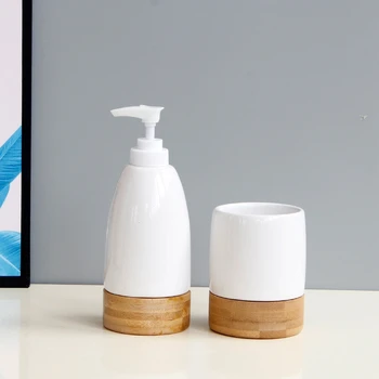 

New Two-Piece Ceramic Bamboo Mouthwash Cup Brushing Cup Bathroom Lotion Container Kitchen Tableware Dishwashing Liquid Container