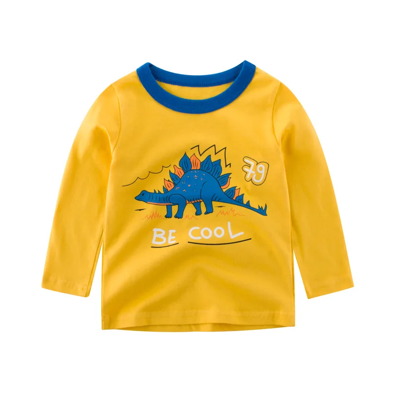 Весенне-осенняя футболка с длинным рукавом с динозавром; хлопковая одежда для детей; Милая футболка с рисунком динозавра из мультфильма; повседневные футболки для маленьких мальчиков