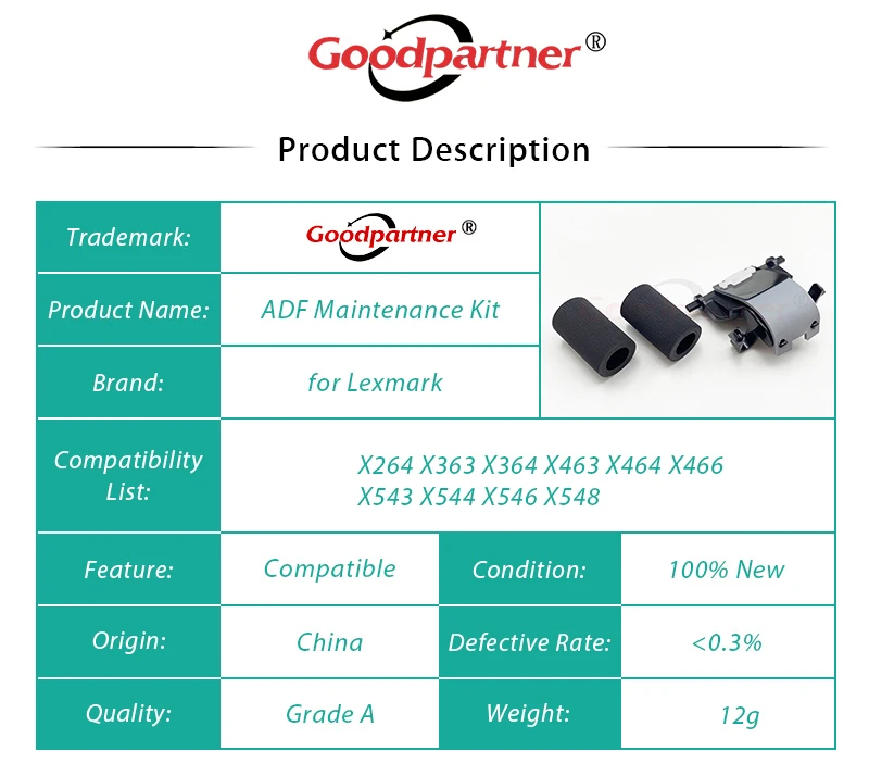 Adf Kit de Manutenção para Impressora Lexmark X264 X363 X364 X463 X464 X466 X543 X544 X546 X548 para Ricoh Sp4410 para Dell 3333 3335 5x 40x5807 - Imagem 2