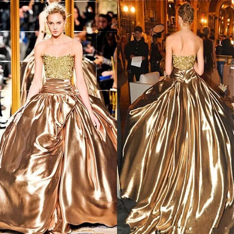 

Gold lace Beaded puffy skirt Evening Formal Dresses 2020 Luxury Evening Gowns prom Wear Plus Size robe de soiree Abendkleider Ab