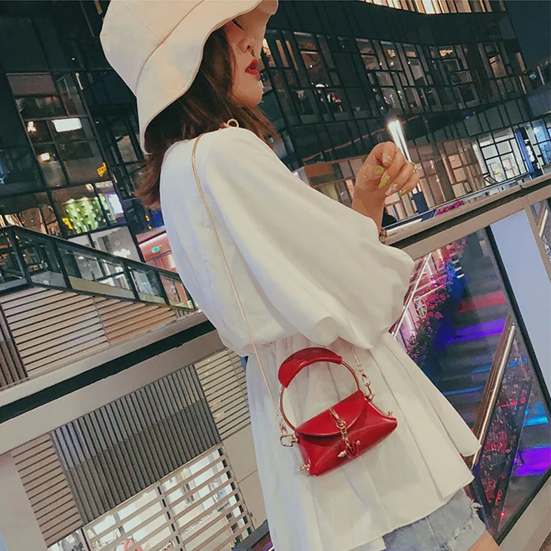 Мини-сумка для женщин с круглым кольцом на цепочке, сумка через плечо, женская маленькая сумка-тоут, модная дизайнерская сумка для подиума, красная, желтая кожа