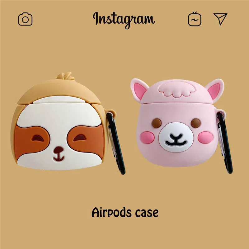 Силиконовый чехол для AirPods из альпаки, милый защитный чехол, чехол для наушников с Bluetooth для Airpods 2, аксессуары с брелком