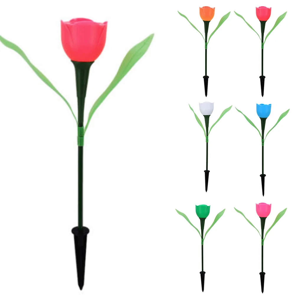 Outdoor Solar Powered Luminous Tulip Flower Led Light Garden Lawn Landscape Lamp