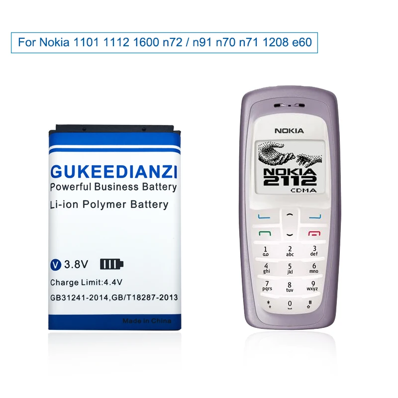 

GUKEEDIANZI BL-5C Battery For Nokia 1000 1010 1108 1110 1116 E50 E60 1112 1208 1600 1100 1101 n70 n71 n72 n91 6680 2020 BL 5C