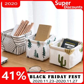 

New Foldable Sundries basket Cute Printing Cosmetics Container Multifunction Cotton Linen Storage Basket Desktop organizer