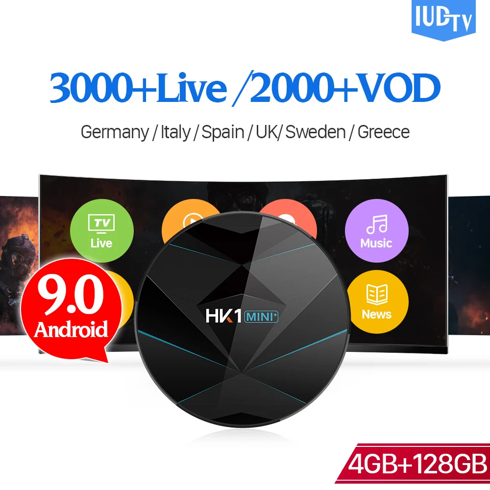

IUDTV IPTV Sweden Spain Italian UK Germany HK1 MINI+ Android 9.0 4G+128G BT Dual-Band WIFI IP TV Germany Italian Subscription
