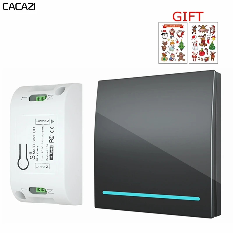 

CACAZI Home Wall Panel Wireless smart push Switch Light button 433Mhz RF Remote Control Receiver AC 90-250V Bedroom Ceiling Lamp