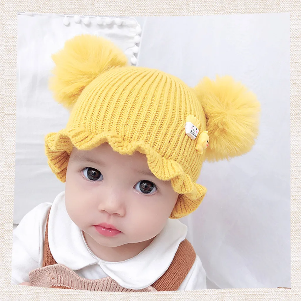 Solid Colors Pattern fashion Baby Hat Winter Keep Two Bear Ears Baby Cap Warm Knit Hat Scarf Set Children Cartoon Cute Wool Hat