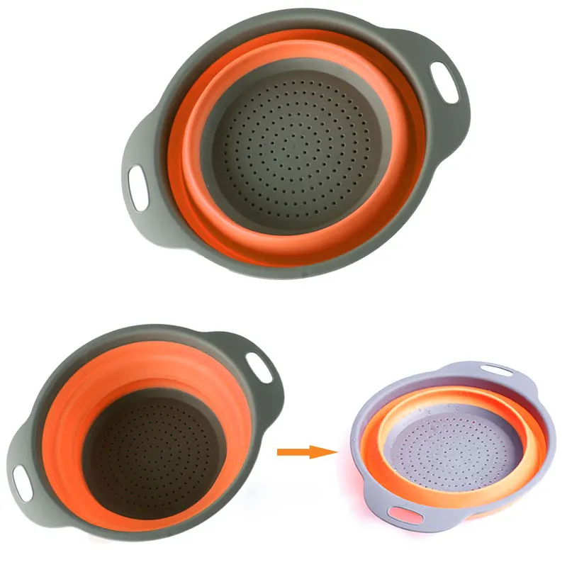 1pc Small Size Foldable Silicone Water Strainer Fruit Vegetable Washing Basket Colander Collapsible Strainer Kitchen Tools Gadge