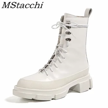 

Mstacchi Round Toe Solid Color Women Flat Boots 2020 New Lace Up Hoof Heels Fashion Design Concise Ladies Shoes Zapatos De Mujer