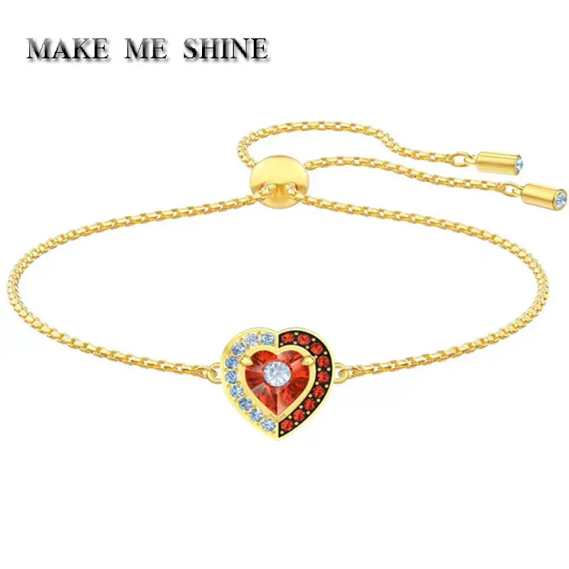 Женский элегантный браслет SWA с красным сердцем, темпераментная цепочка на руку, модный тренд в стиле барокко, женский браслет с кристаллами, очаровательный подарок