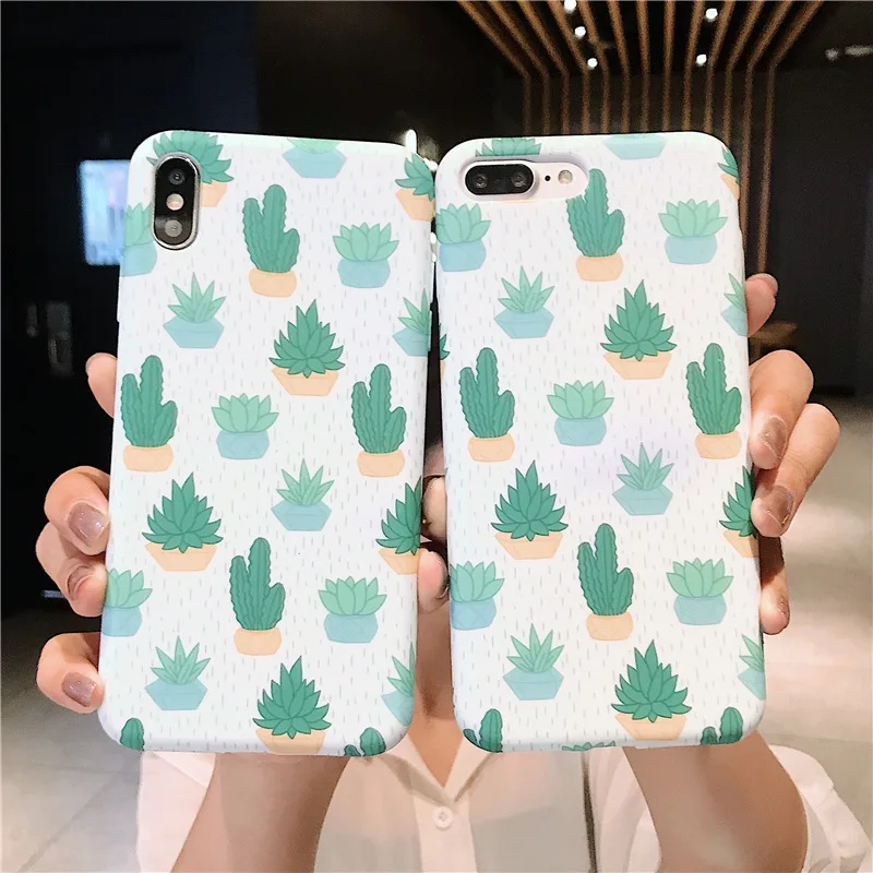 

Ins super fire cactus is lovely and Shockproof for iPhone X XS XR XS Max 8 7 6 6S Plus Soft silicone solid color TPU Case