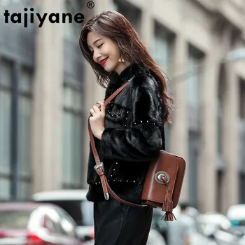 

Real Fur Coat Double-faced Beading Mink Fur Jacket Female 2018 Elegant Winter Coat Women Full Pelt Short Black Women Tops ZT257