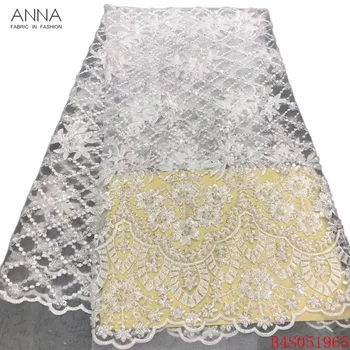 

Anna african heavy handmade beaded white lace fabric 2020 high quality embroidery french sequins lace nigerian fabric for sewing