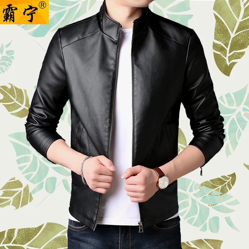 

MEN'S Coat Middle-aged Spring 2019 New Style Leather Coat PU Leather Jacket Spring Clothing Stand Collar Daddy Clothes 30-40-Yea