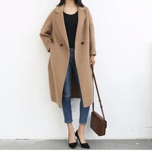 Модное длинное шерстяное пальто на одной пуговице для женщин, однотонная зимняя куртка свободного кроя, осень и зима, цена