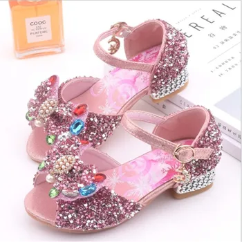 

JY Children Glitter Sequined Sandals Girls dance Shoes Flat Party Princess Shoes 3colors 25-35 GZX01