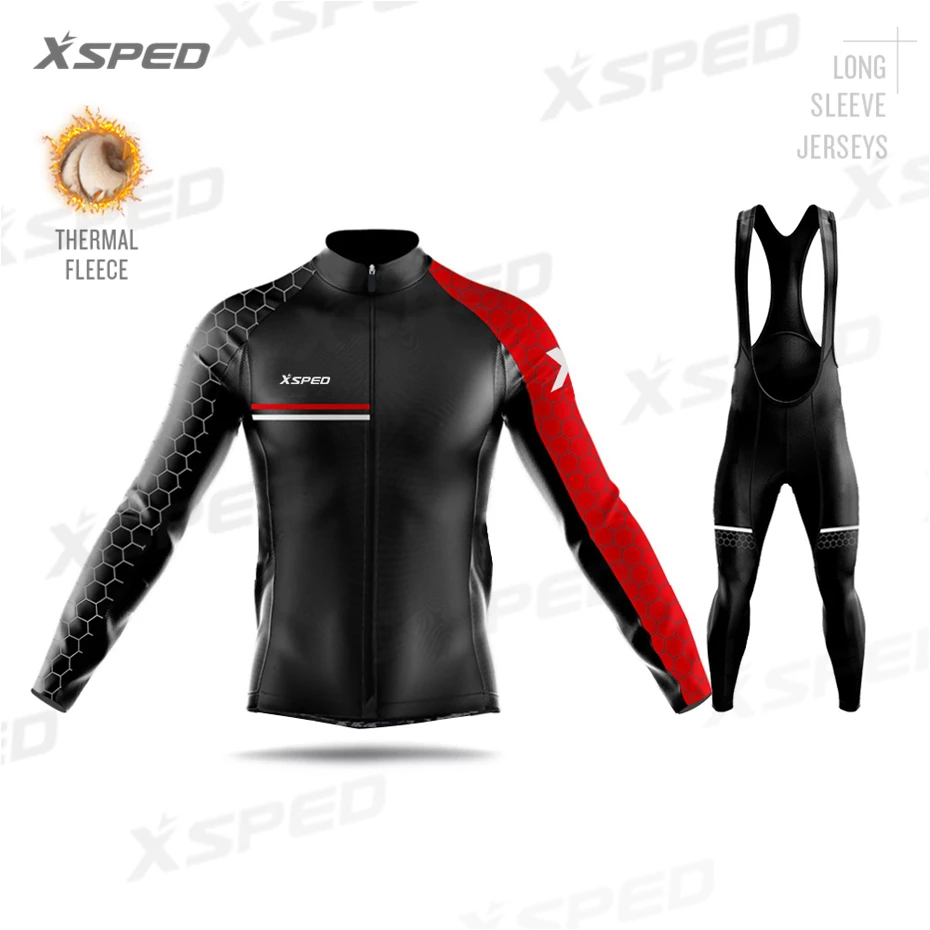 Bib Cycling Set Мужская профессиональная команда Велоспорт Джерси комплект зимняя куртка рукав одежда для велоспорта теплый флисовый комплект MTB теплая одежда Ropa Ciclismo Invierno - Цвет: Bib Cycling Set
