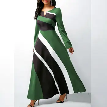 

Dress Women Vintage Plus Size Slim Striped Ball Gown Maxi Dress V Neck Long Party Vestidos 5XL New 2020 Spring Sale Items