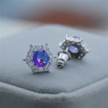 Милые женские фиолетовые Радужный камень серьги-гвоздики 925 пробы Серебряные вечерние серьги простые хрустальные серьги для свадьбы