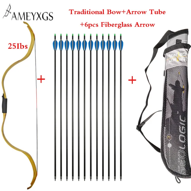  US $70.27 25lbs Archery Traditional Powerful Recurve With 6pcs Fiberglass Arrow Outdoor Hunting 