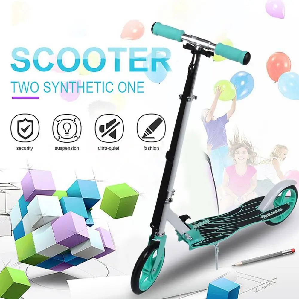 

Adult Youngsters Aluminum Alloy Folding Height Adjustable Foot Scooter Two Rounds Outdoor Double Damping Push Kick Scooter