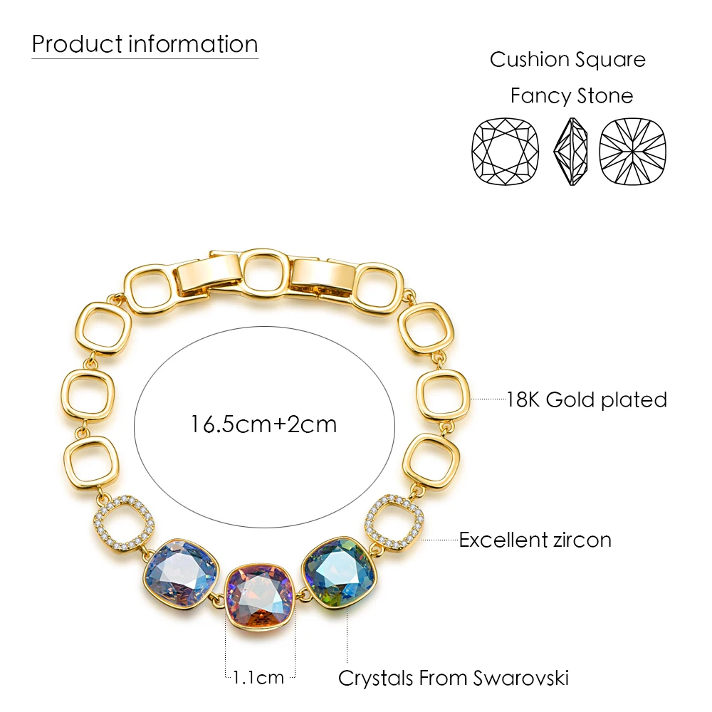 Браслеты с кристаллами Swarovski, квадратные, необычные, каменные, новая мода, золотой цвет, браслет, браслет для женщин, Свадебная вечеринка, ювелирное изделие, подарок
