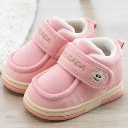 Детская теплая однотонная повседневная обувь из флока для маленьких девочек; нескользящая плюшевая хлопковая обувь; детская обувь; Sapato;
