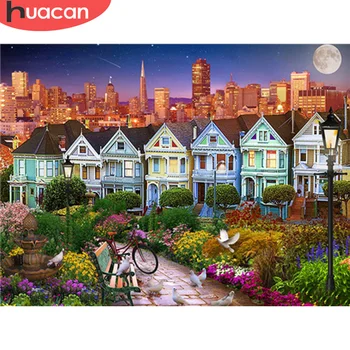 

HUACAN Full Square Diamond Embroidery City Kit Diamond Painting Garden Mosaic Cross Stitch Landscape Wall Decor