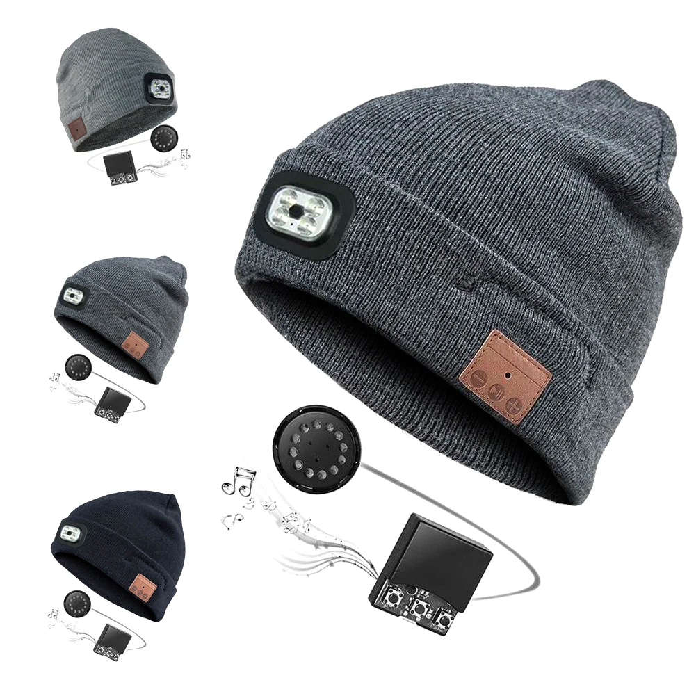 

Bluetooth LED Light Cap 40m Ultra Long Range Wireless Headset Cap High-grade Artificial Wool-acrylic