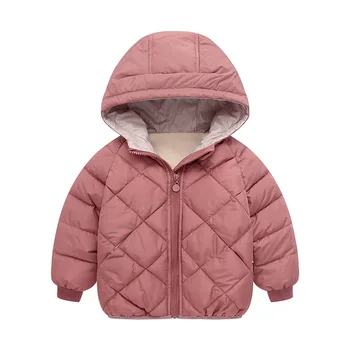 

Autumn And Winter Children's Cotton-padded Clothes Plus Velvet Thickening Baby Hooded Jacket Men's And Women's Small