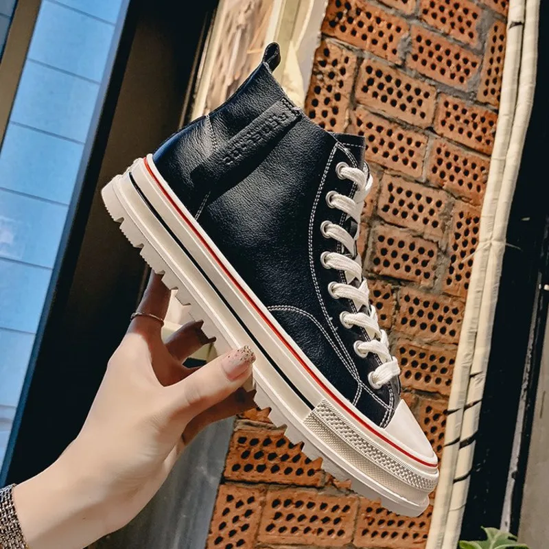 

2019 New Arrival Women Shoes High-top Comfortable Fashion Sneakers Outdoor Students Casual Shoes Leather Vulcanize Shoes Woman