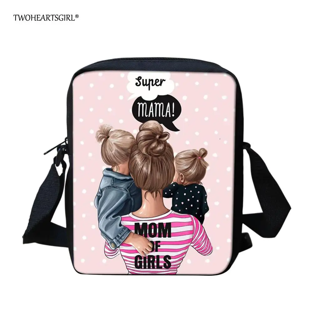 Twoheartsgirl маленькая сумка-мессенджер с принтом Super Mama для женщин, мини женская сумка через плечо для девочек, портативная женская сумка через плечо