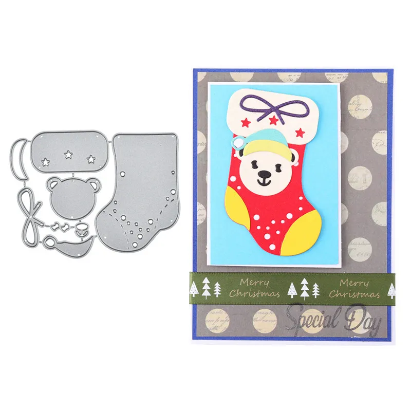 

Naifumodo Christmas Dies Sock with Bear Metal Cutting Dies New for Card Making Scrapbooking Embossing Cuts Stencil Craft Dies
